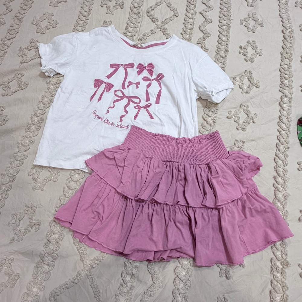 Girls Pink Tiered Ruffle Skirt with Smocked Waist
